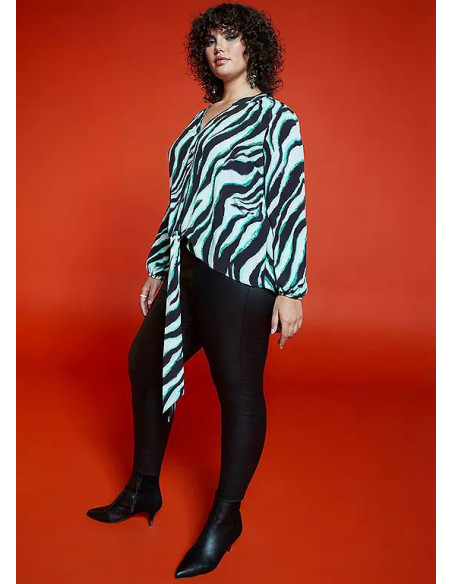 Freemans Green Zebra Print Tie Front Blouse