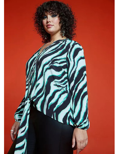 Freemans Green Zebra Print Tie Front Blouse