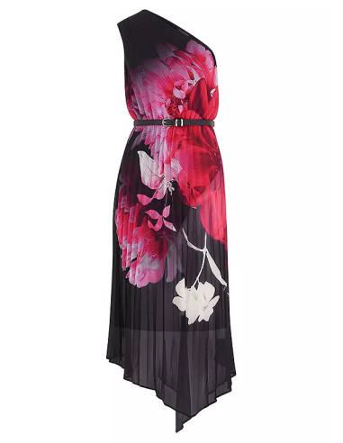 Kaleidoscope Black Floral Print Pleated Dress