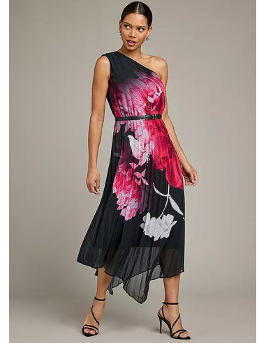 Kaleidoscope Black Floral Print Pleated Dress