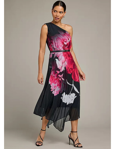 Kaleidoscope Black Floral Print Pleated Dress