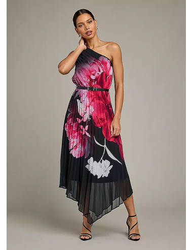 Kaleidoscope Black Floral Print Pleated Dress