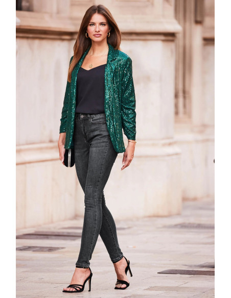 Sosandar Green Sequin Blazer