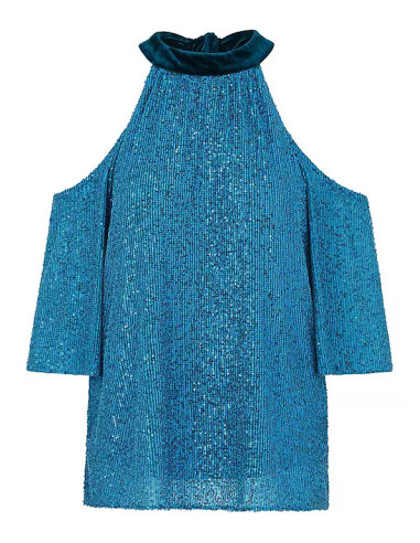 Kaleidoscope Blue Sequin Cold Shoulder Top