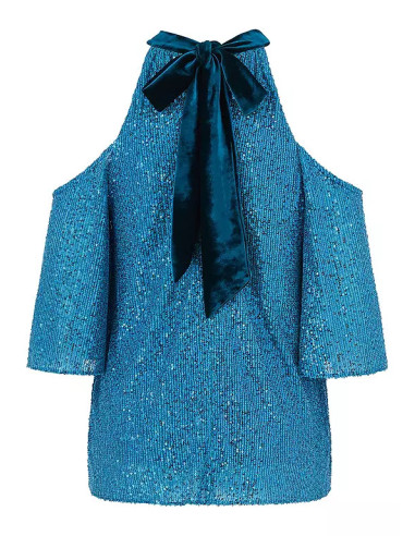 Kaleidoscope Blue Sequin Cold Shoulder Top