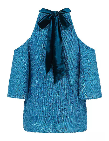 Kaleidoscope Blue Sequin Cold Shoulder Top
