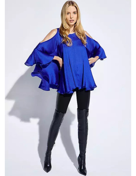 STAR by Julien Macdonald Cobalt Cold Shoulder Wide Frill Top
