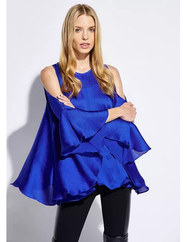 STAR by Julien Macdonald Cobalt Cold Shoulder Wide Frill Top