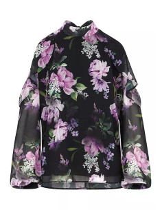 Together Occasion Dark Floral Printed Cold Shoulder Top