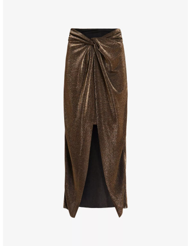 ALLSAINTS Sami Metallic Front-knot Woven Midi Skirt