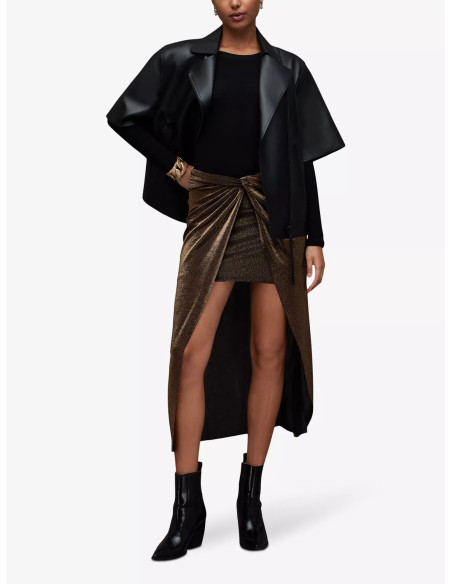 ALLSAINTS Sami Metallic Front-knot Woven Midi Skirt