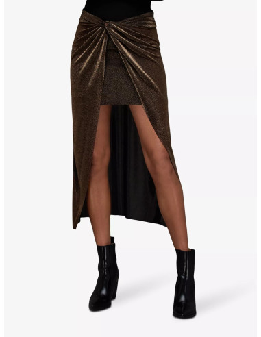 ALLSAINTS Sami Metallic Front-knot Woven Midi Skirt