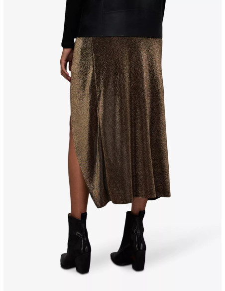 ALLSAINTS Sami Metallic Front-knot Woven Midi Skirt