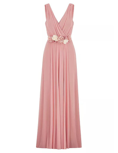 Kaleidoscope Blush Corsage Belt Mesh Maxi Dress