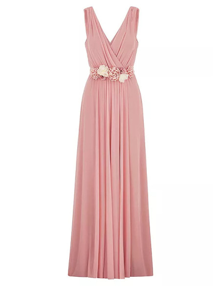 Kaleidoscope Blush Corsage Belt Mesh Maxi Dress