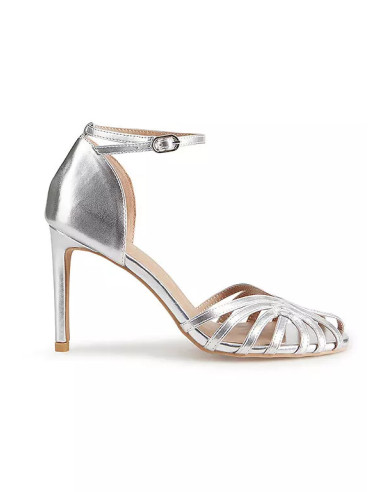 Kaleidoscope Silver Cut-Out Ankle Strap Heeled Sandals