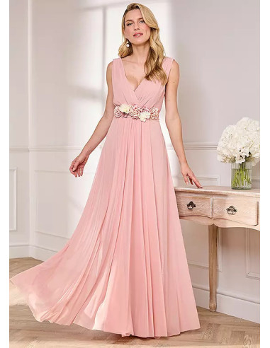 Kaleidoscope Blush Corsage Belt Mesh Maxi Dress