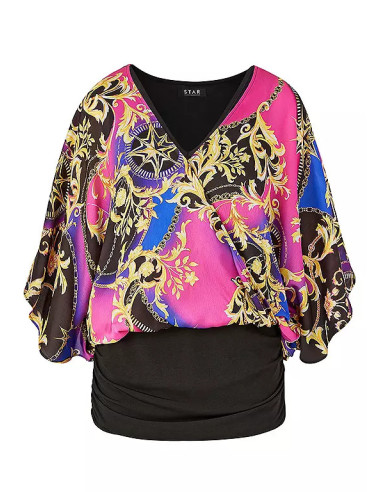 STAR by Julien Macdonald Baroque Print Bubble Hem Satin Blouse