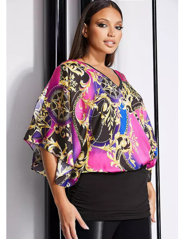STAR by Julien Macdonald Baroque Print Bubble Hem Satin Blouse