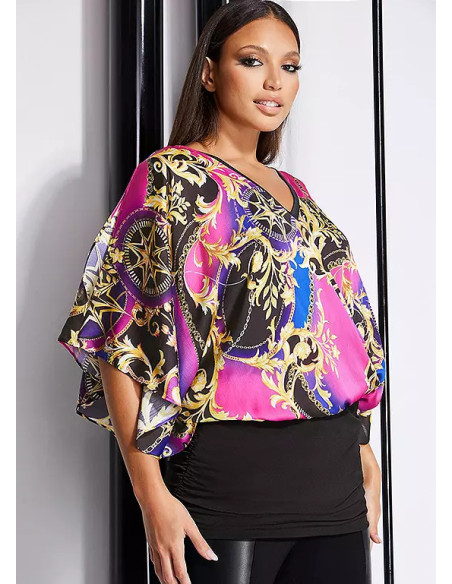 STAR by Julien Macdonald Baroque Print Bubble Hem Satin Blouse