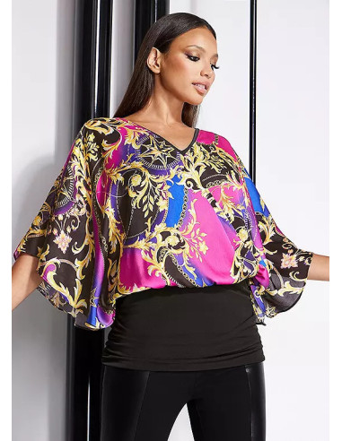STAR by Julien Macdonald Baroque Print Bubble Hem Satin Blouse