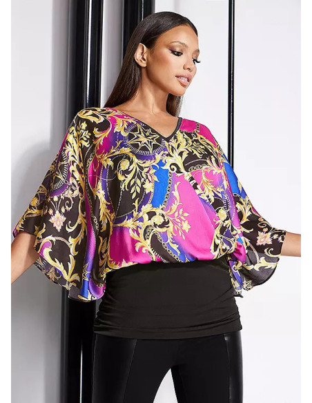 STAR by Julien Macdonald Baroque Print Bubble Hem Satin Blouse