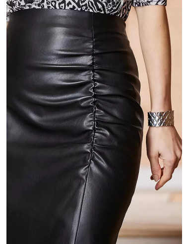 STAR by Julien Macdonald Faux Leather Ruched Split Midi Skirt