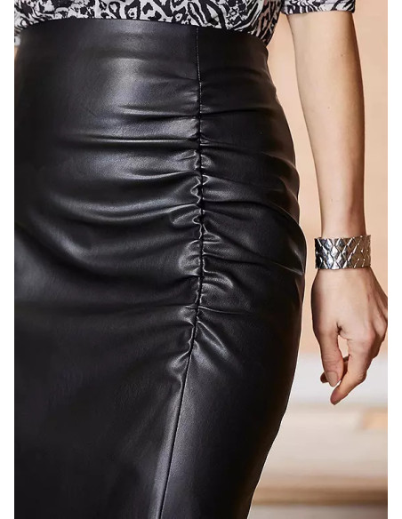 STAR by Julien Macdonald Faux Leather Ruched Split Midi Skirt