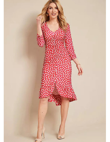 Kaleidoscope Red Spot Ruched Front Dress