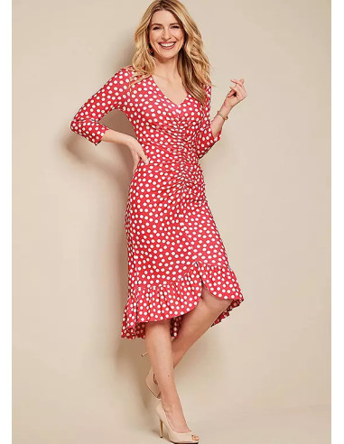 Kaleidoscope Red Spot Ruched Front Dress