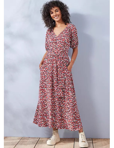 Freestyle Hallie Floral Tie Front Jersey Midi Dress