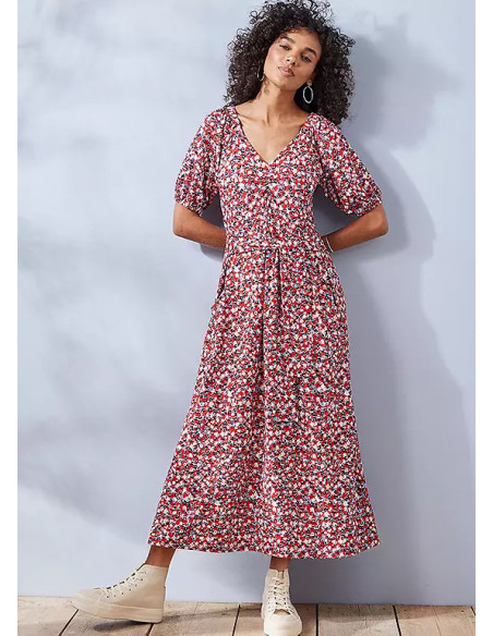 Freestyle Hallie Floral Tie Front Jersey Midi Dress