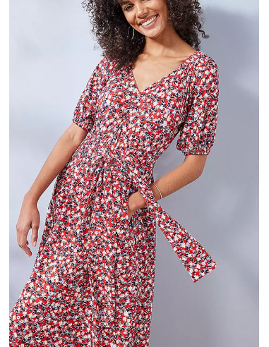 Freestyle Hallie Floral Tie Front Jersey Midi Dress