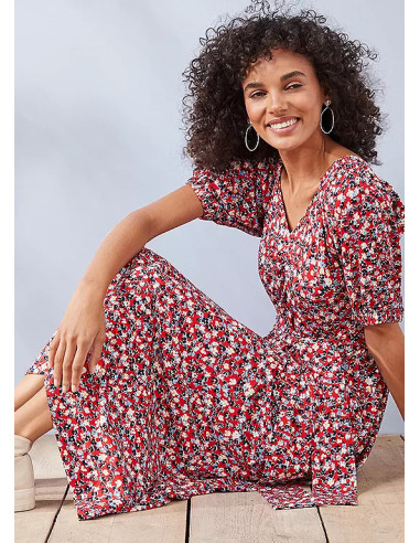 Freestyle Hallie Floral Tie Front Jersey Midi Dress