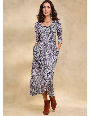 Together Grey Animal Print Pocket Dress