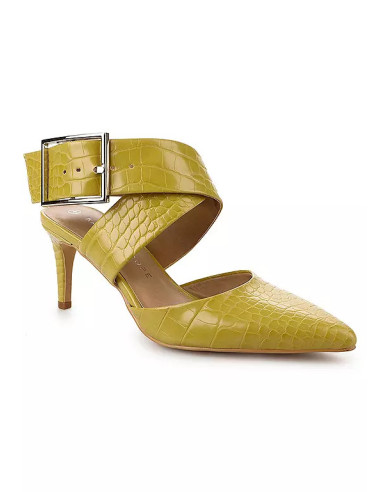 Kaleidoscope Yellow Croc Crossover Strap Court Shoes