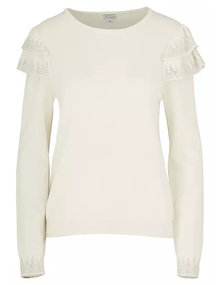 Kaleidoscope White Frill Shoulder Long Sleeve Jumper