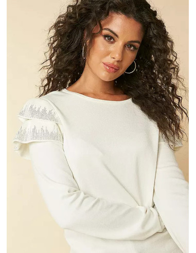 Kaleidoscope White Frill Shoulder Long Sleeve Jumper