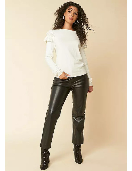 Kaleidoscope White Frill Shoulder Long Sleeve Jumper