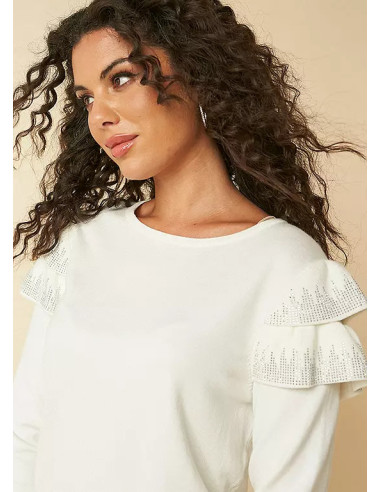 Kaleidoscope White Frill Shoulder Long Sleeve Jumper