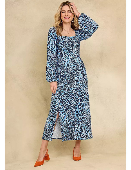 Kaleidoscope Blue Animal Print Jersey Midi Dress