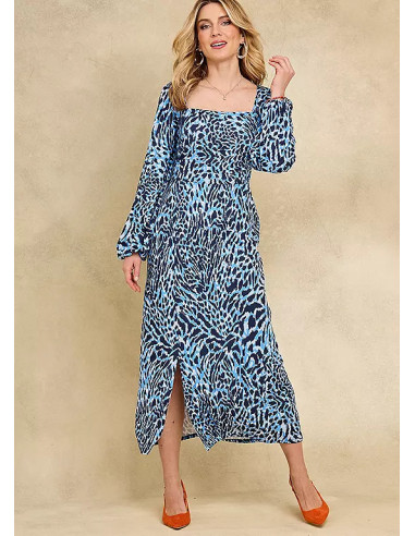 Kaleidoscope Blue Animal Print Jersey Midi Dress