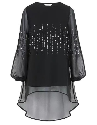 Together Sheer Chiffon Long Sleeve Sequin Detail Dress