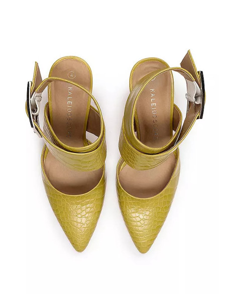 Kaleidoscope Yellow Croc Crossover Strap Court Shoes
