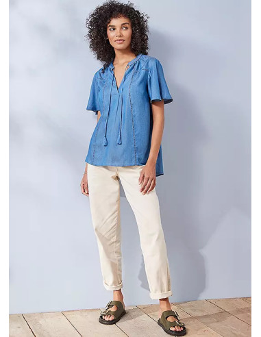 Freestyle Anna Tencel Fluted Sleeve Blouse with Neck Ties