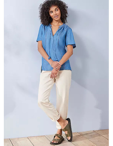 Freestyle Anna Tencel Fluted Sleeve Blouse with Neck Ties