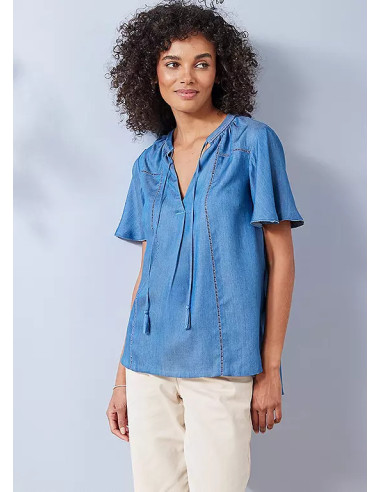 Freestyle Anna Tencel Fluted Sleeve Blouse with Neck Ties