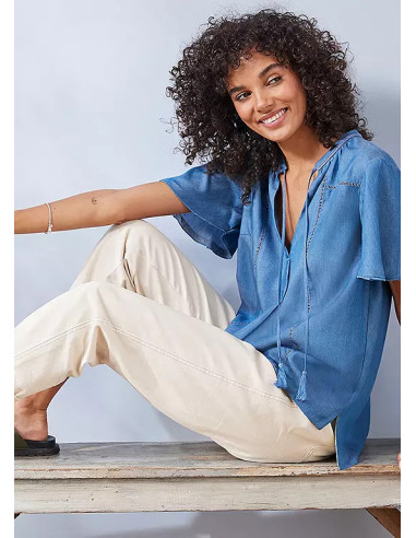 Freestyle Anna Tencel Fluted Sleeve Blouse with Neck Ties