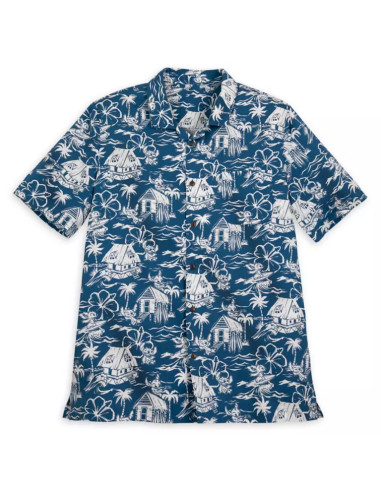 Disney Stitch Aloha Blue Hawaiian Short Sleeve Shirt