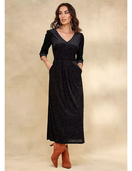 Together Black Devore Pocket Midi Dress